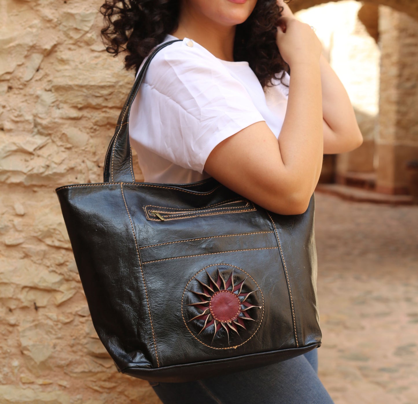 Black Leather Tote Bag