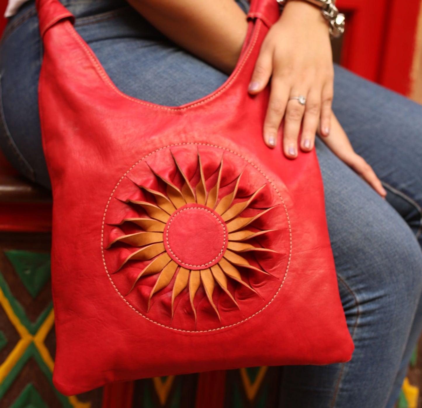 Red Sunburst Shoulder Bag