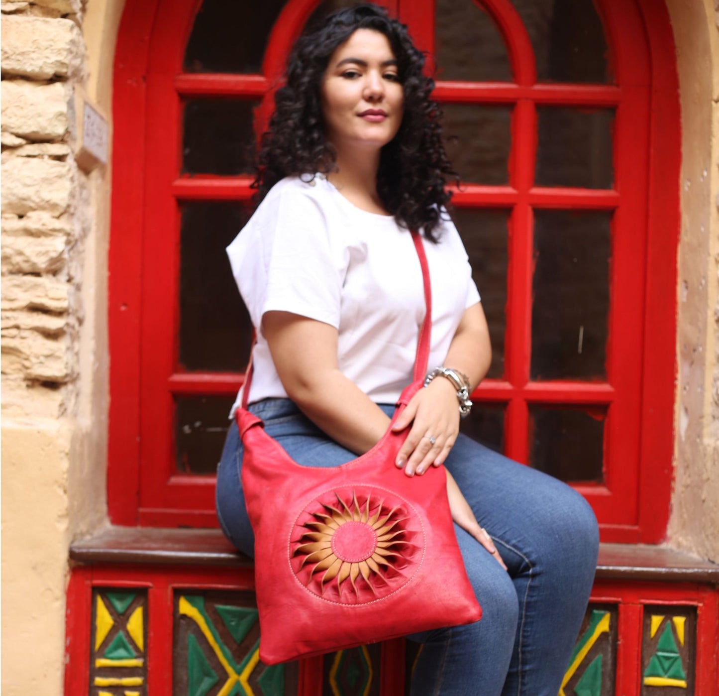 Red Sunburst Shoulder Bag