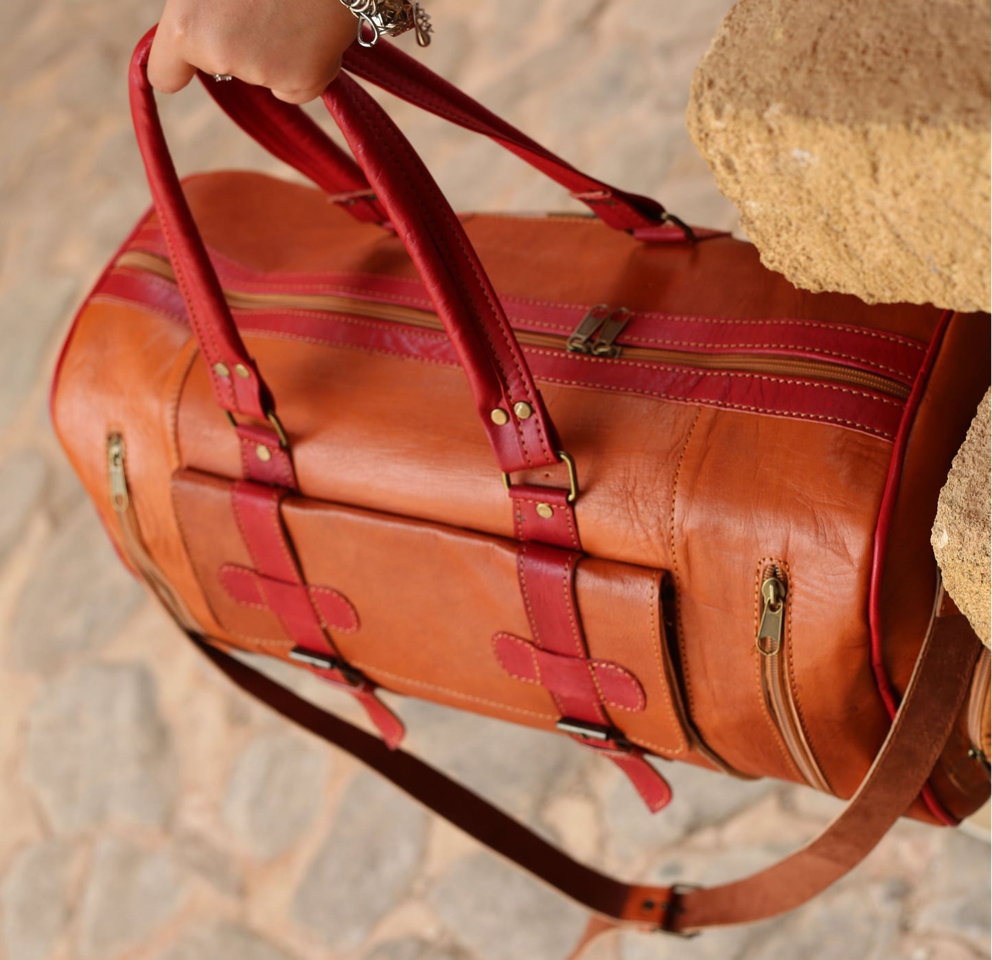 Cognac Leather Travel Bag