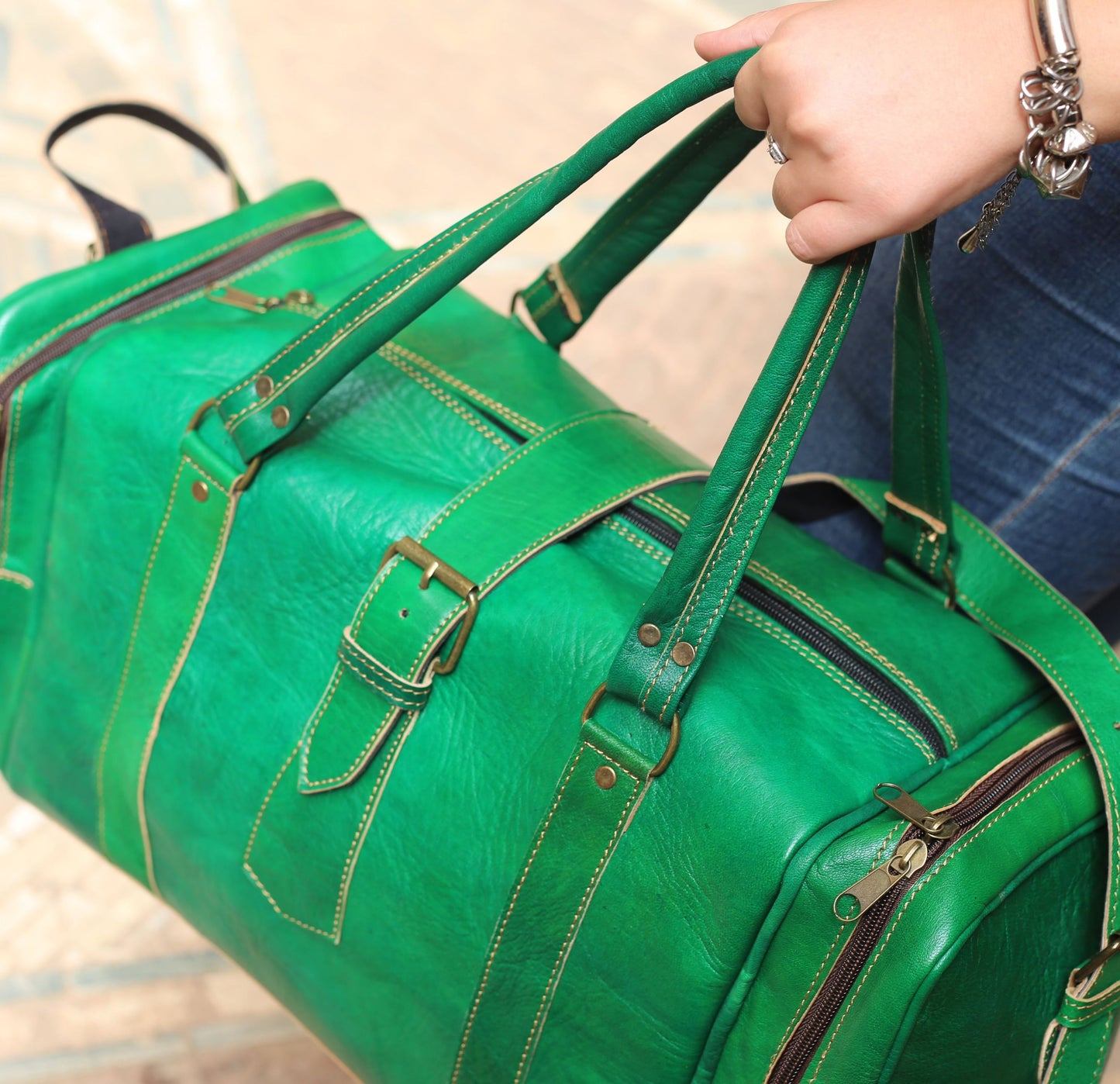 Emerald Green Leather Travel Bag