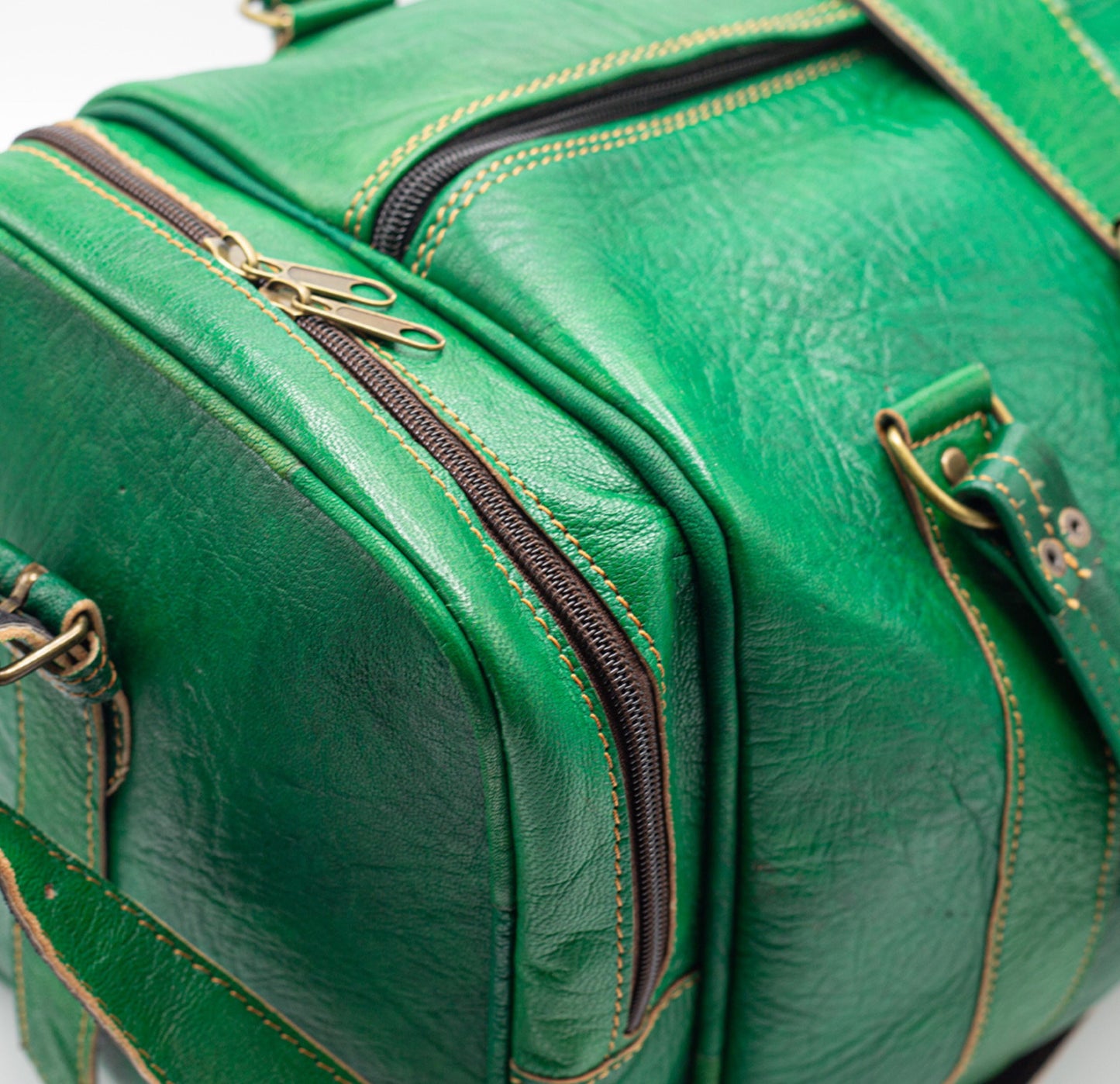 Emerald Green Leather Travel Bag