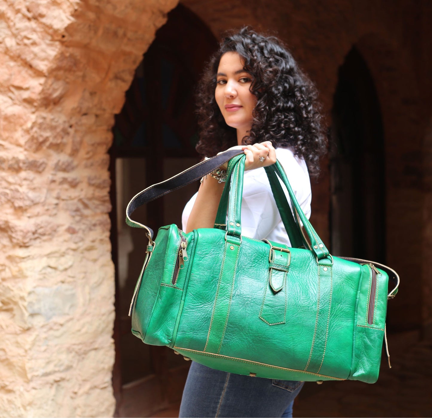 Emerald Green Leather Travel Bag