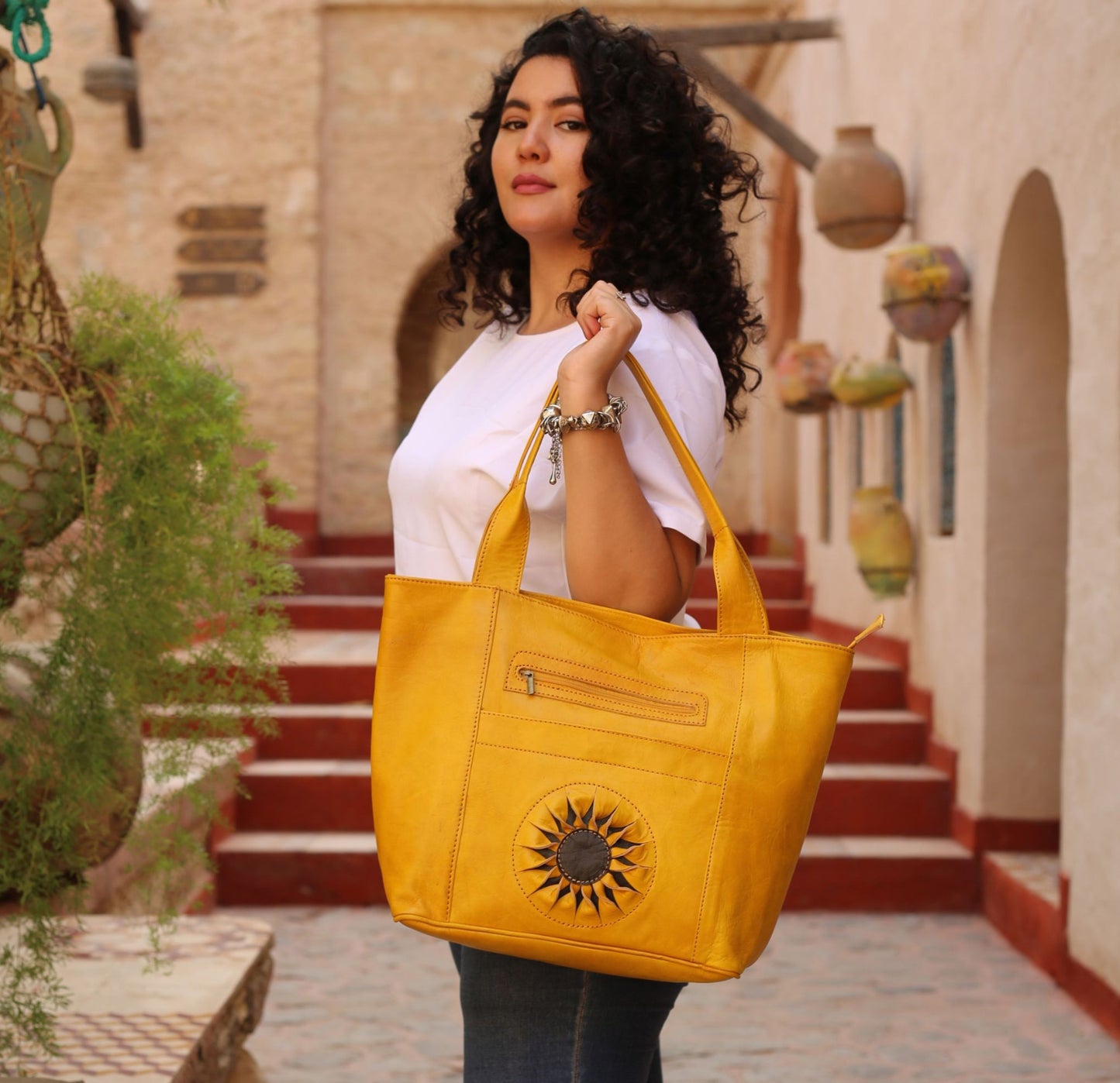 Yellow Leather Tote Bag