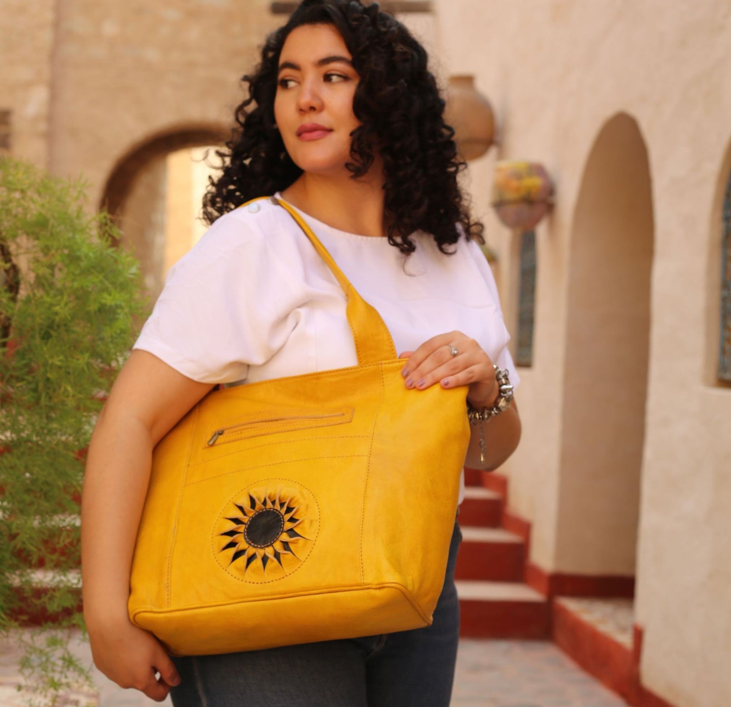 Yellow Leather Tote Bag