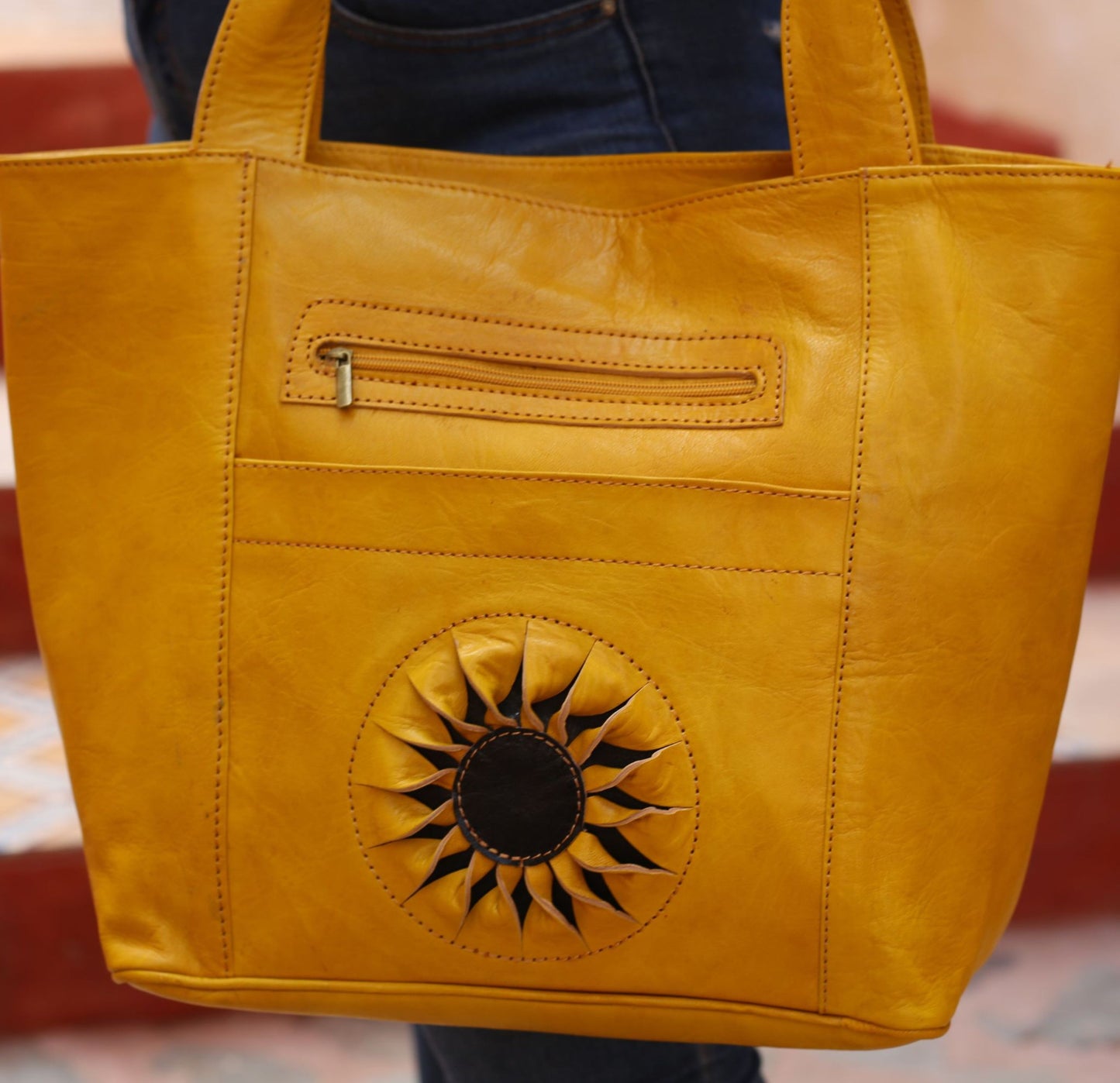 Yellow Leather Tote Bag