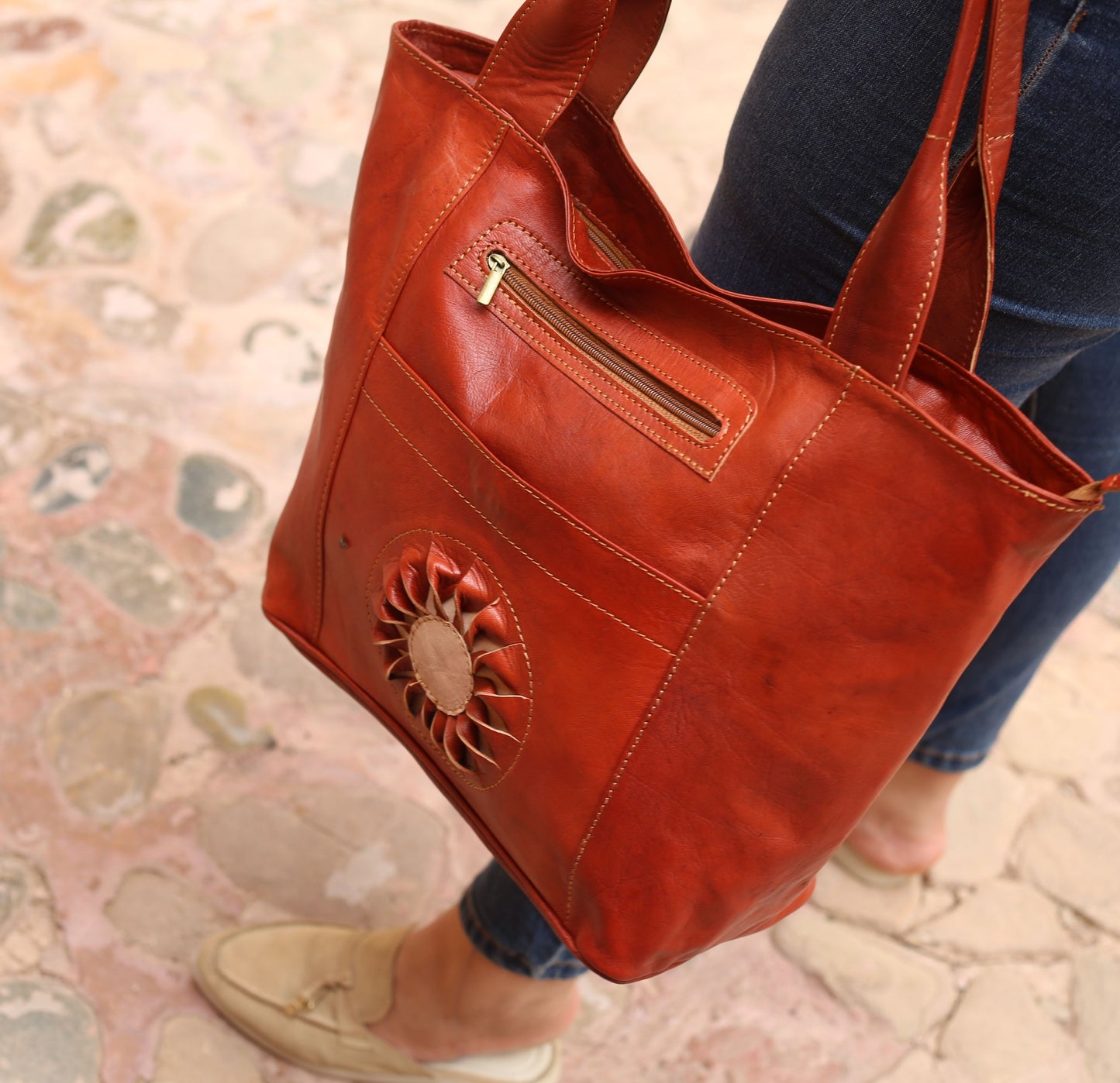 Cognac Leather Tote Bag