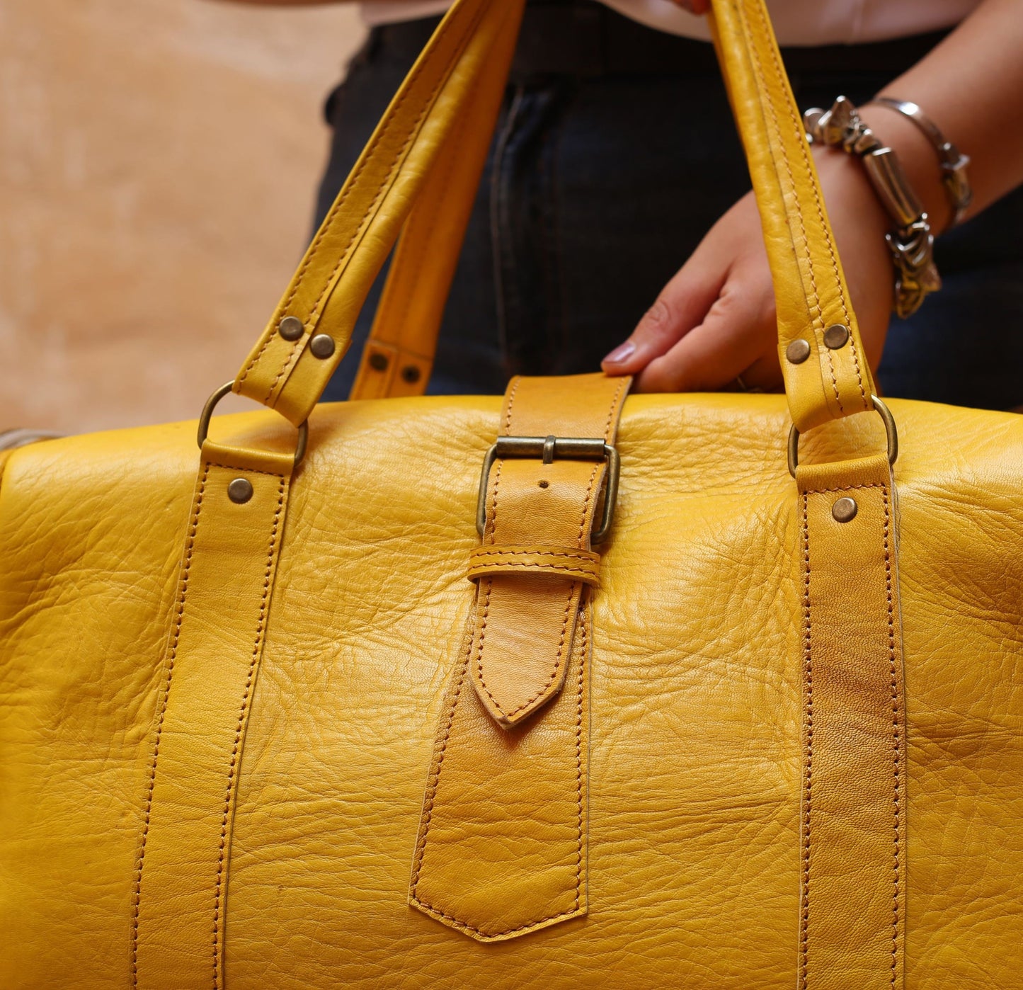 Mustard Yellow Leather Travel Bag