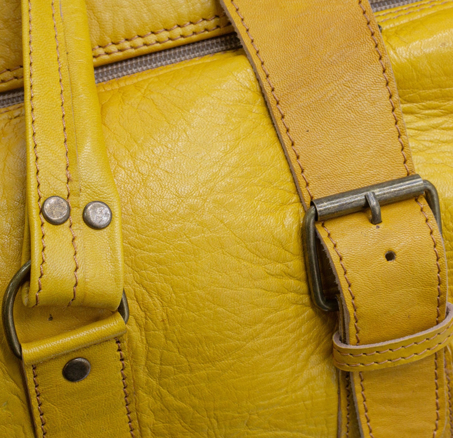 Mustard Yellow Leather Travel Bag