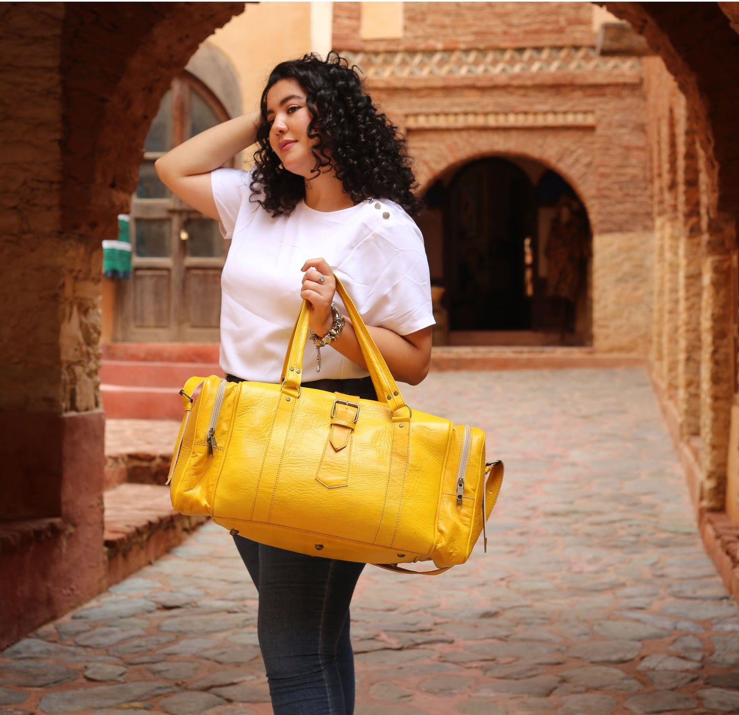 Mustard Yellow Leather Travel Bag