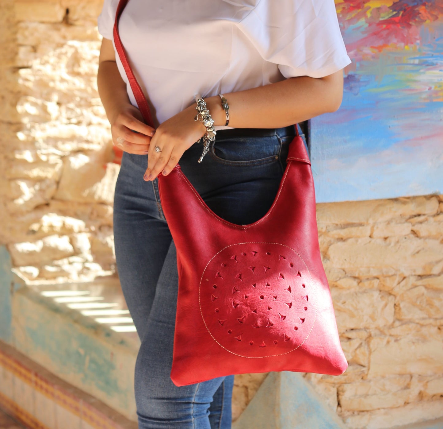 Red Leather Messenger Bag