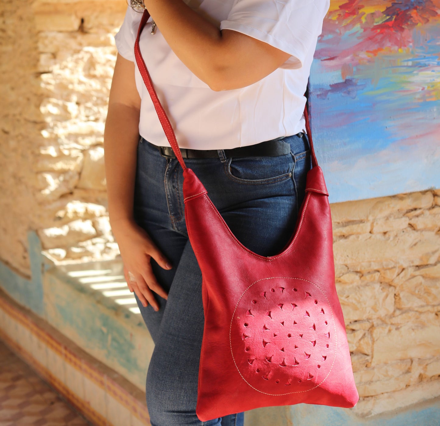 Red Leather Messenger Bag