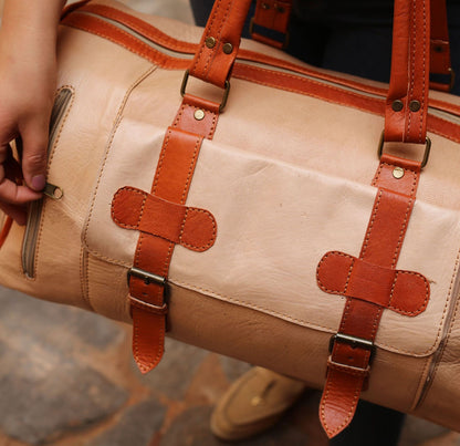 Beige Leather Travel Bag