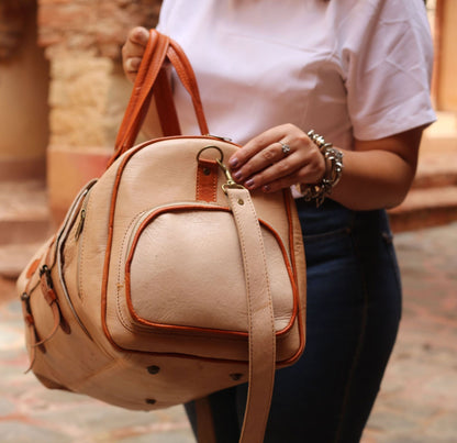Beige Leather Travel Bag