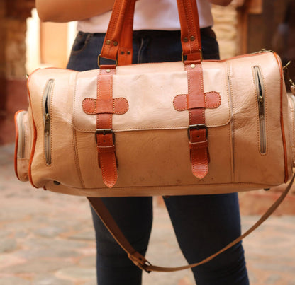Beige Leather Travel Bag