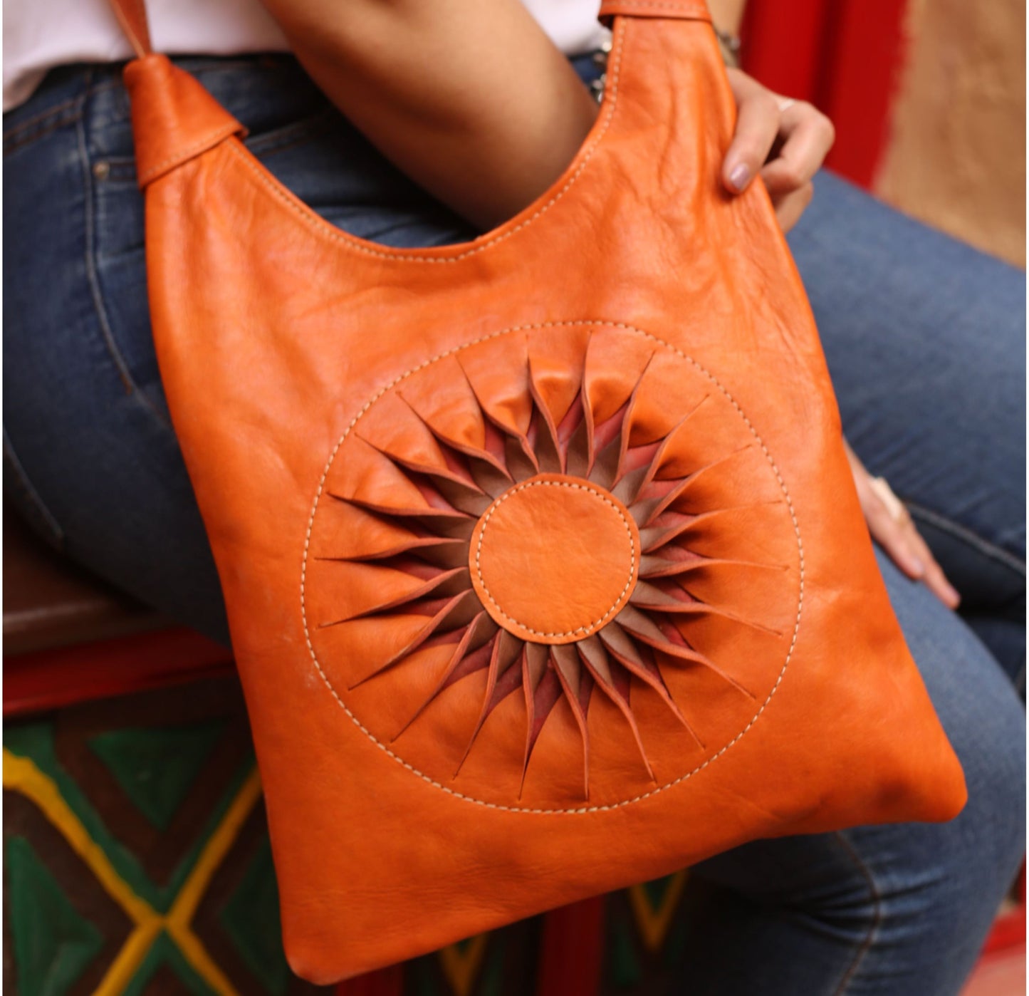 Cognac Sunburst Shoulder Bag