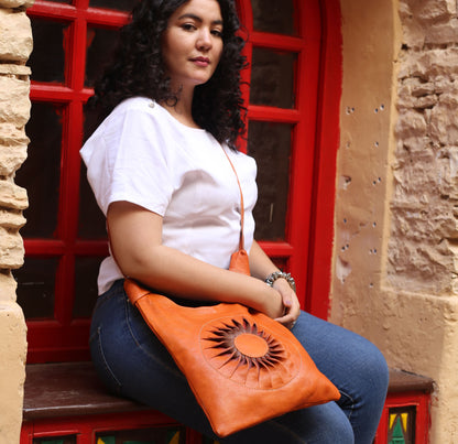 Cognac Sunburst Shoulder Bag