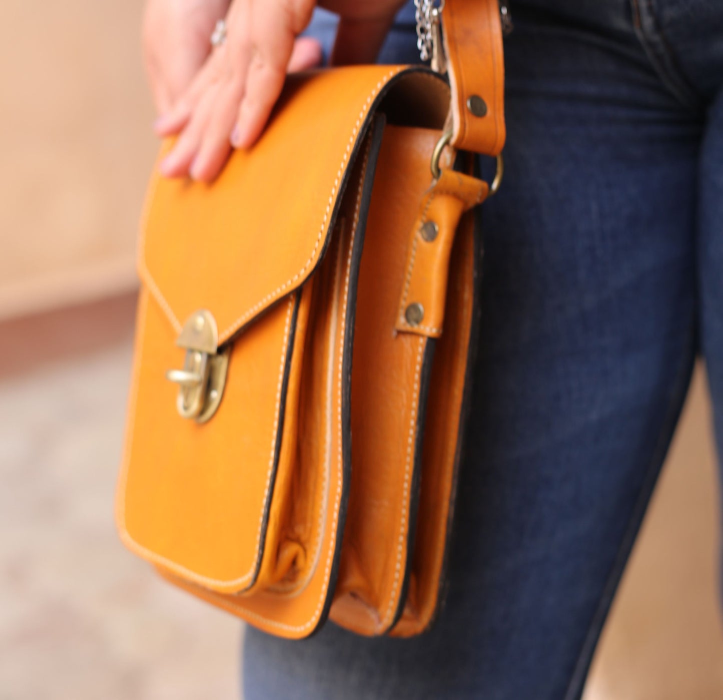 Cognac Leather Crossbody Bag