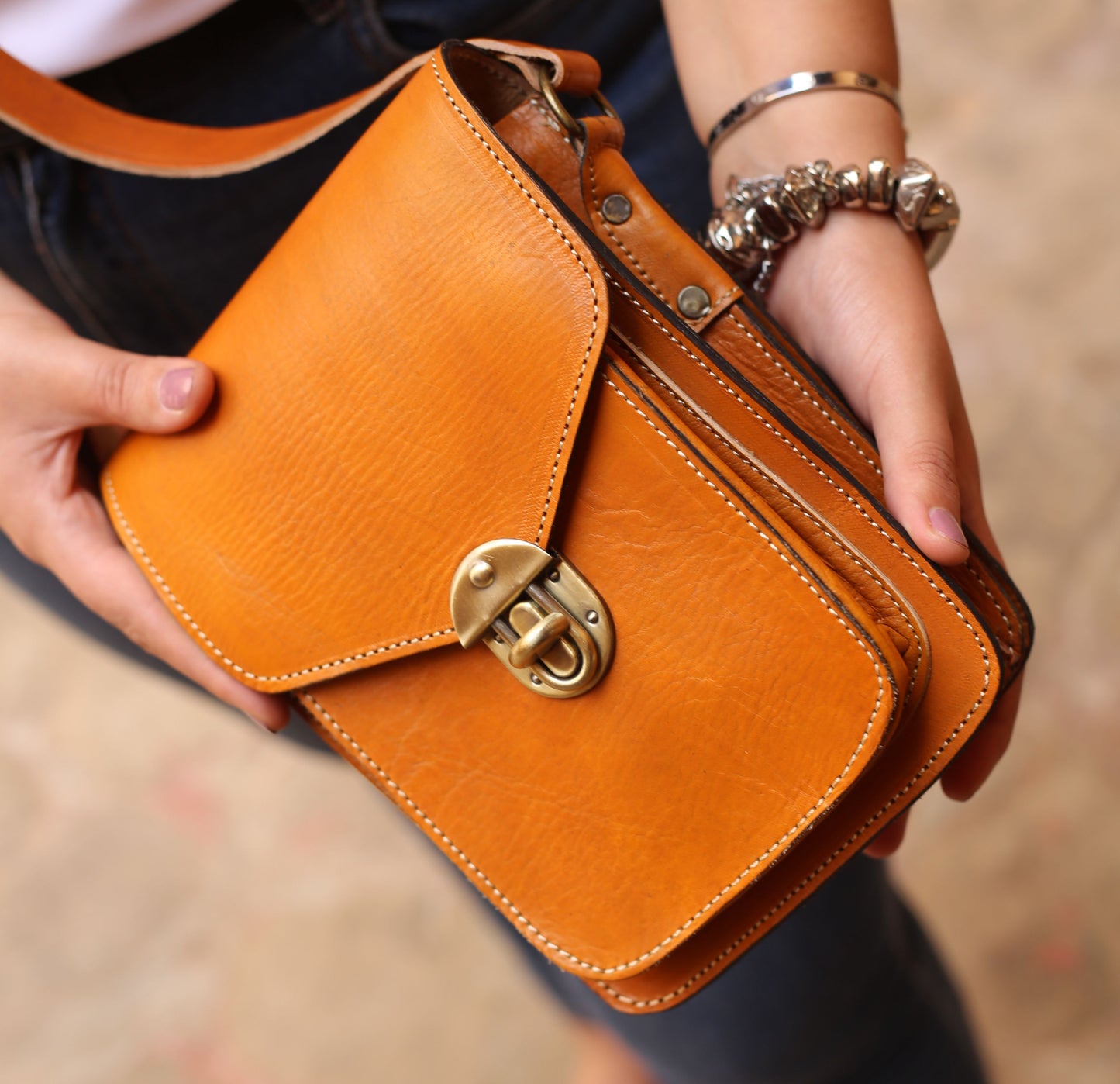Cognac Leather Crossbody Bag