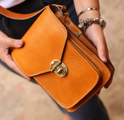 Cognac Leather Crossbody Bag