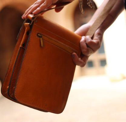 Cognac Leather Crossbody Bag