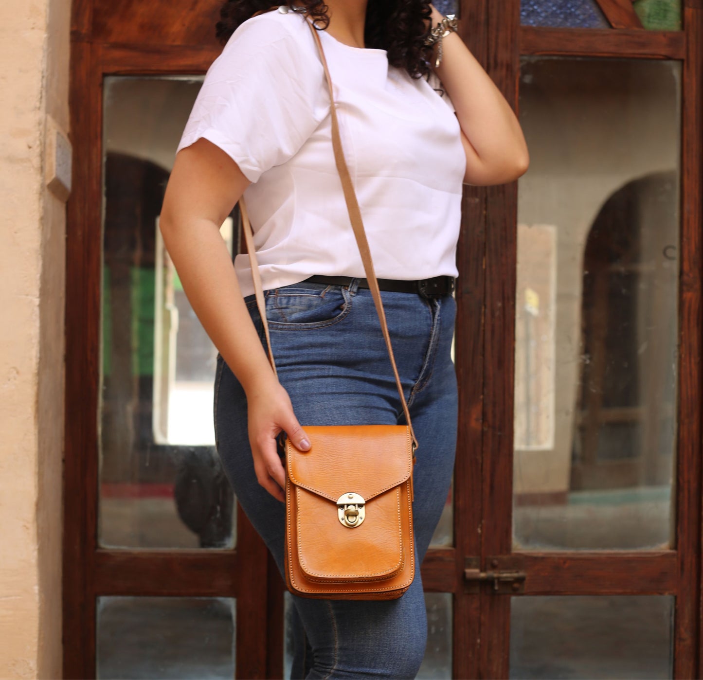 Cognac Leather Crossbody Bag