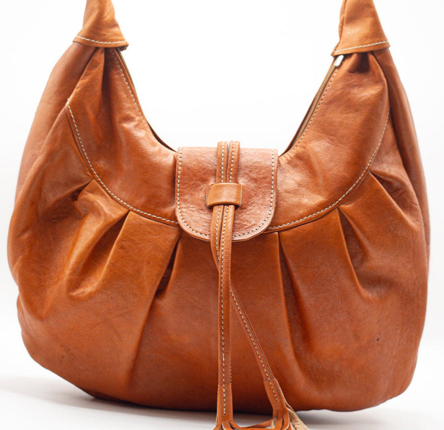 Cognac Leather Hobo Bag