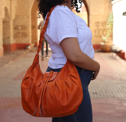 Cognac Leather Hobo Bag