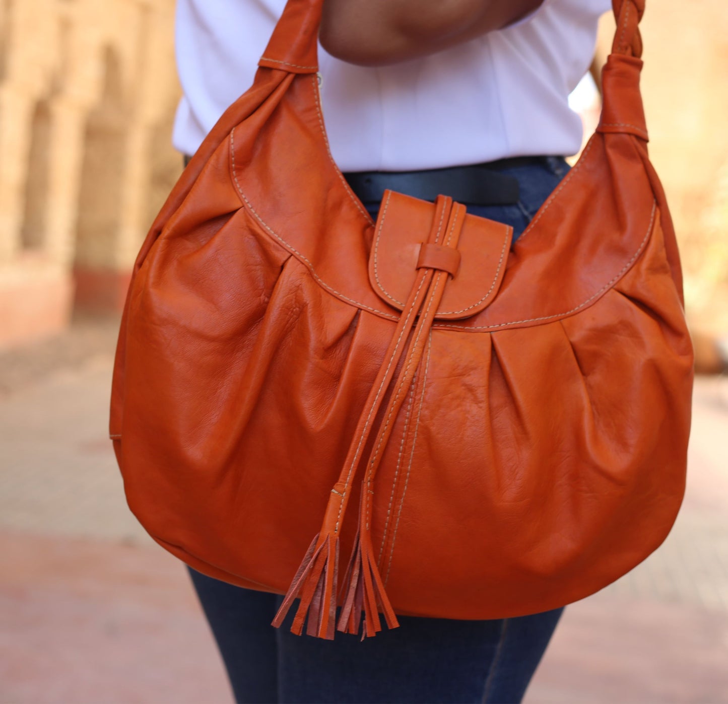 Cognac Leather Hobo Bag