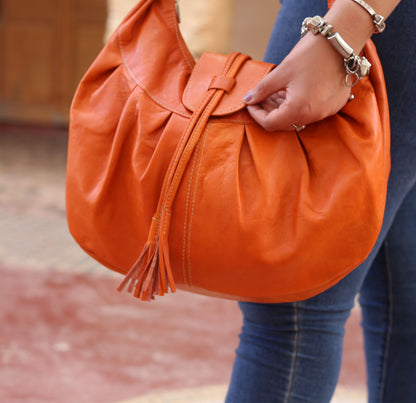 Cognac Leather Hobo Bag