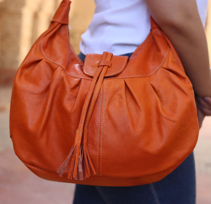 Cognac Leather Hobo Bag