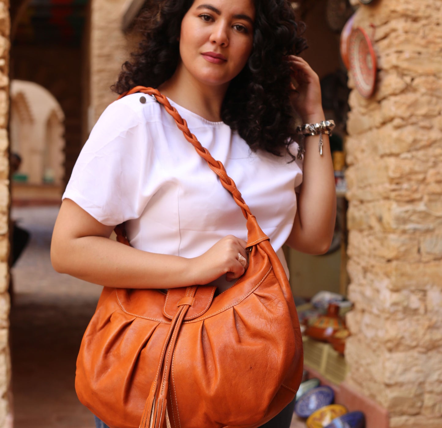 Chestnut Leather Hobo Bag