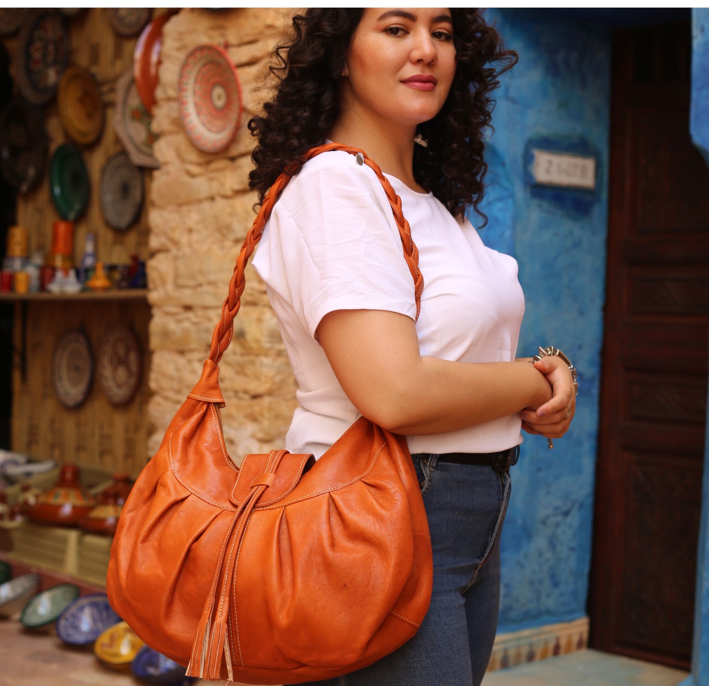 Chestnut Leather Hobo Bag