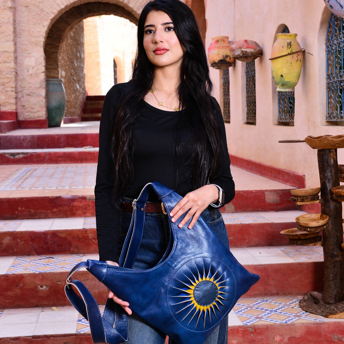 Handcrafted Moroccan Leather Shoulder B