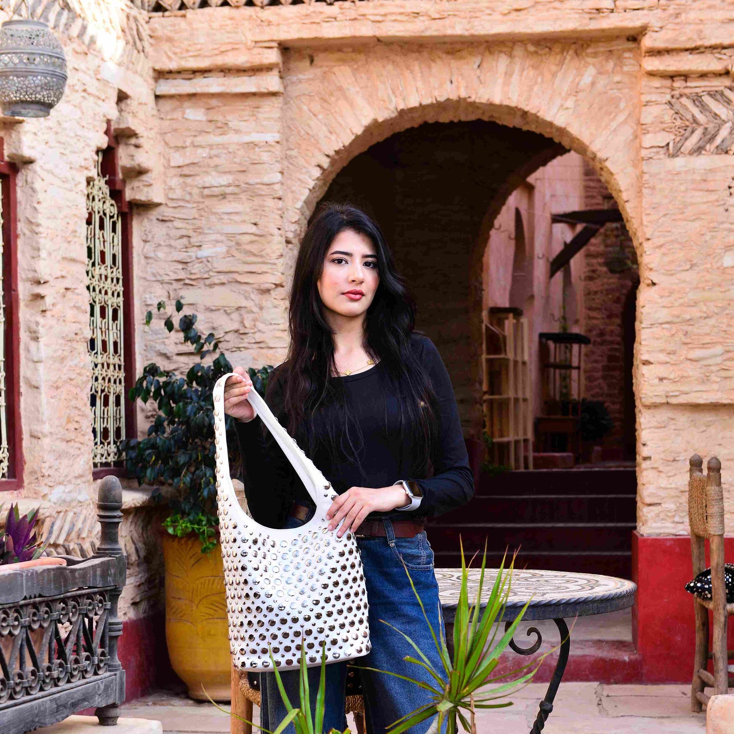 Studded PU Leather Shoulder Bag ,Bold Sleek and Confident