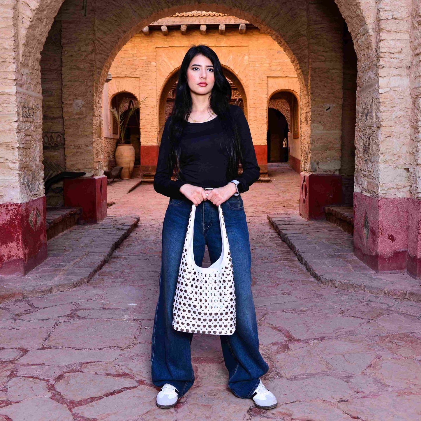 Studded PU Leather Shoulder Bag ,Bold Sleek and Confident