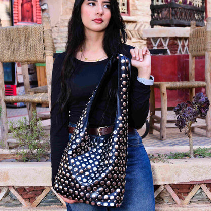Studded PU Leather Shoulder Bag ,Bold Sleek and Confident