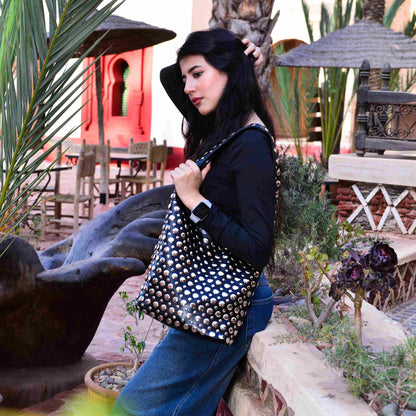 Studded PU Leather Shoulder Bag ,Bold Sleek and Confident