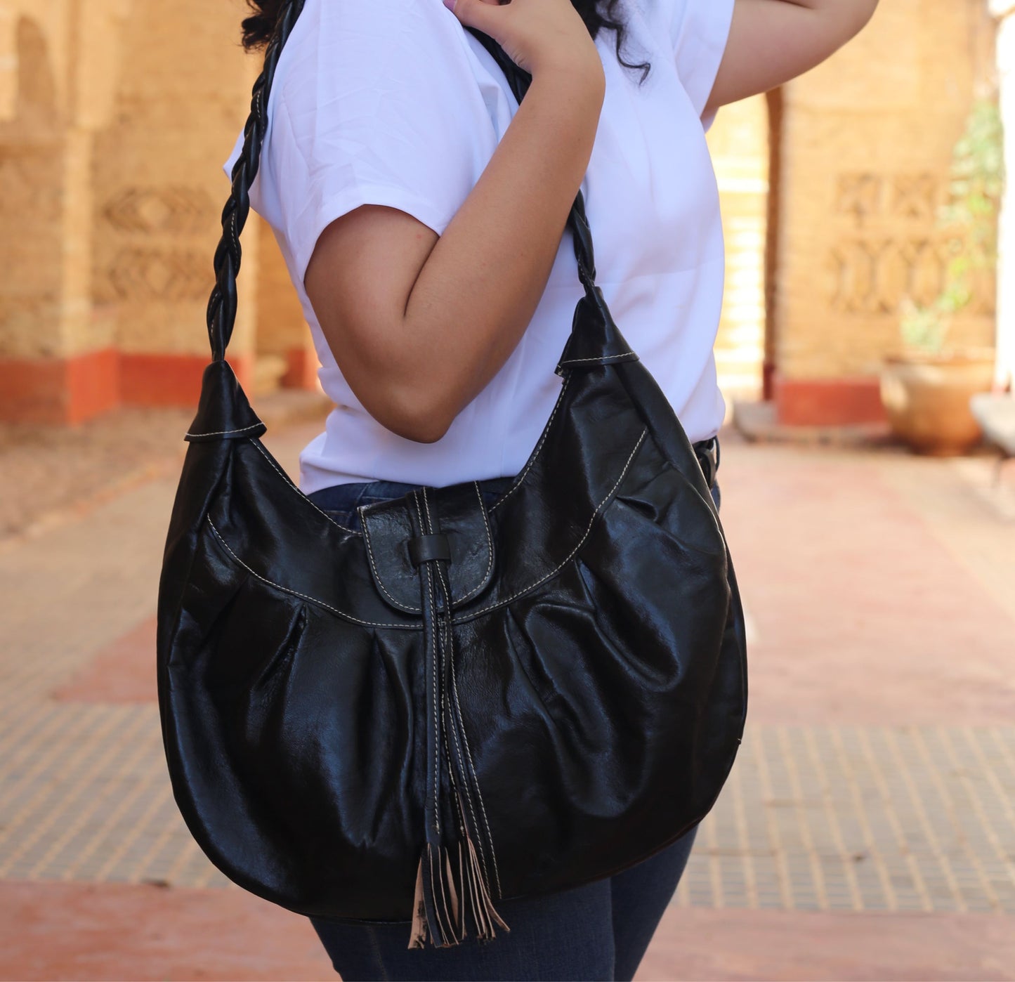 Black Leather Hobo Bag