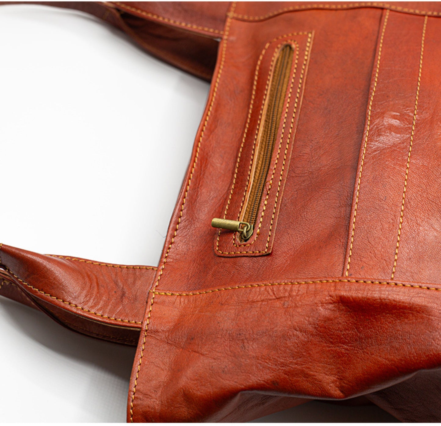 Cognac Leather Tote Bag