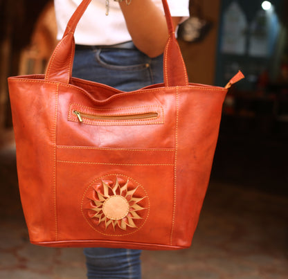 Cognac Leather Tote Bag