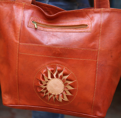 Cognac Leather Tote Bag