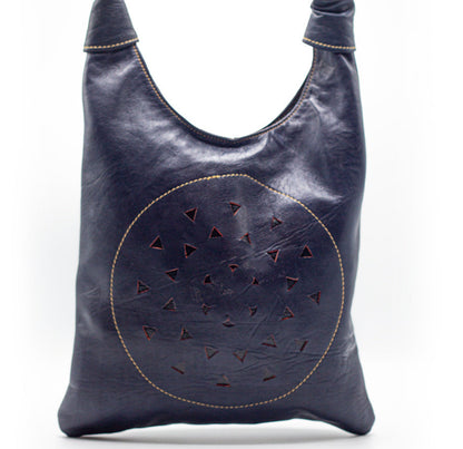 Navy Blue Leather Messenger Bag