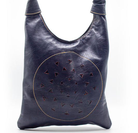 Navy Blue Leather Messenger Bag