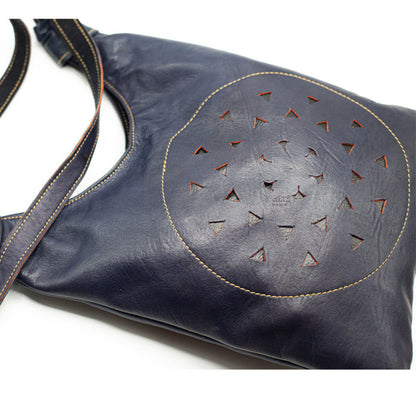 Navy Blue Leather Messenger Bag