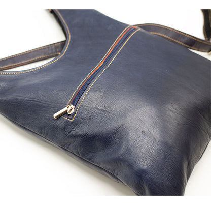 Navy Blue Leather Messenger Bag