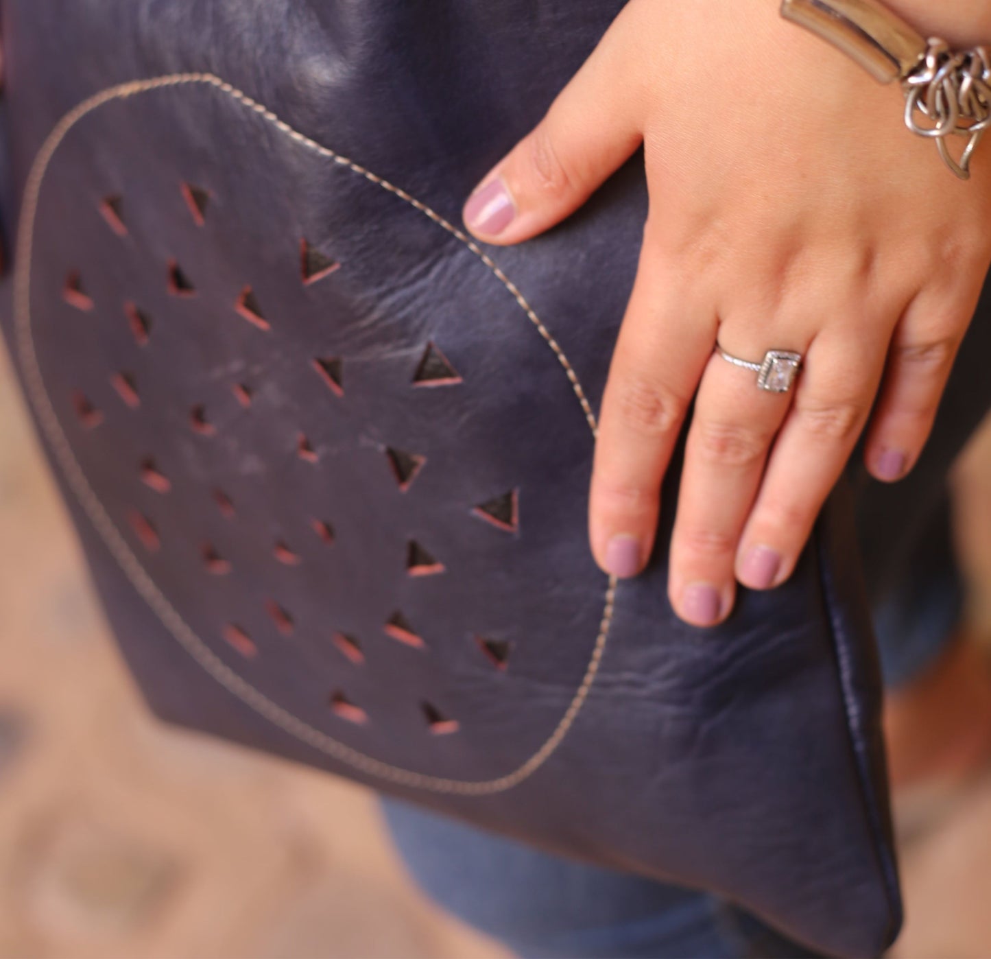 Navy Blue Leather Messenger Bag
