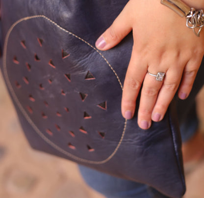 Navy Blue Leather Messenger Bag