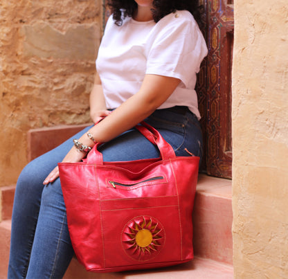 Red Leather Tote Bag