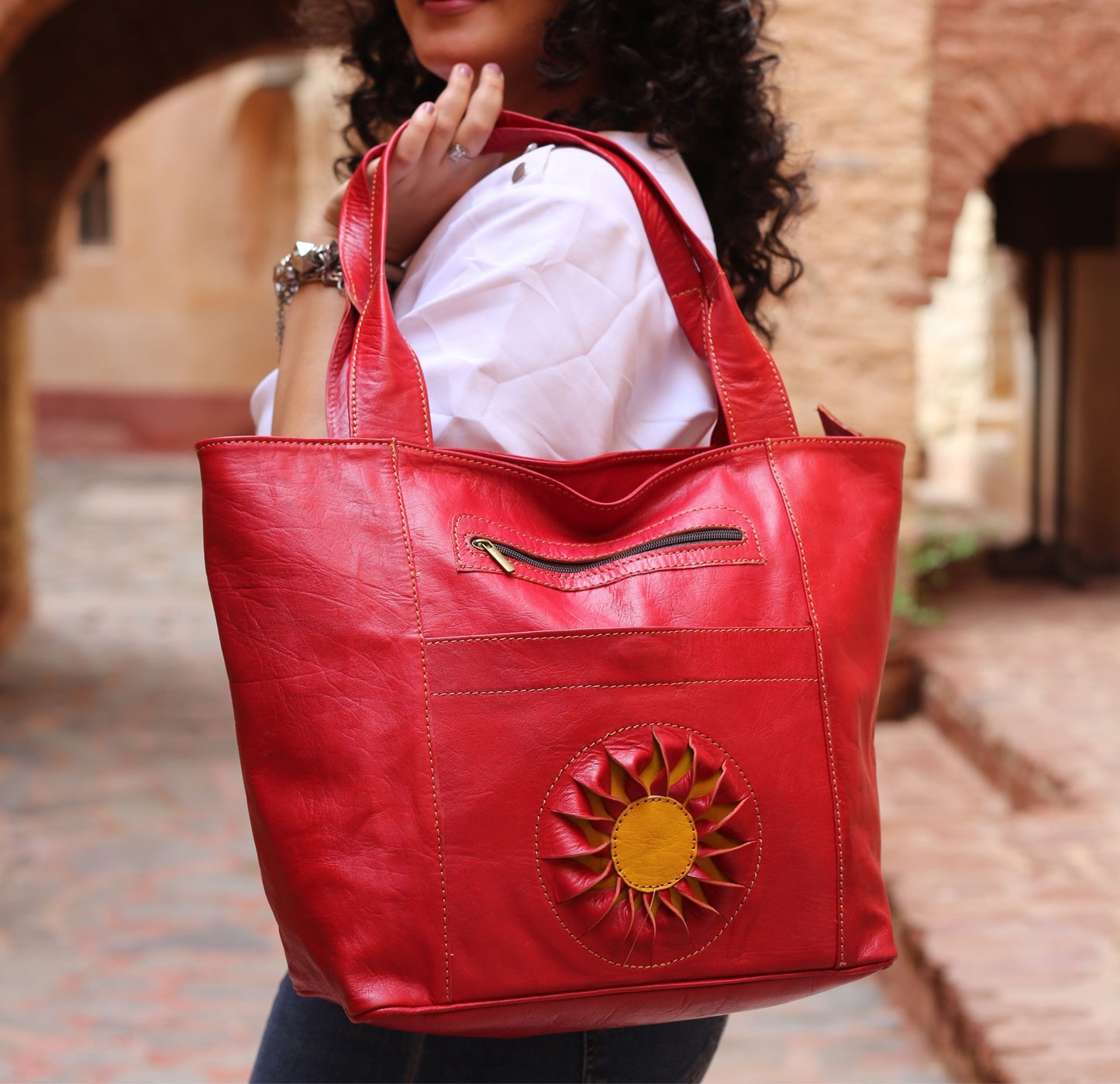Red Leather Tote Bag